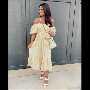 NWT Pink Lily LOOKING FOR PERFECTION YELLOW PUFF SLEEVE MIDI DRESS XS